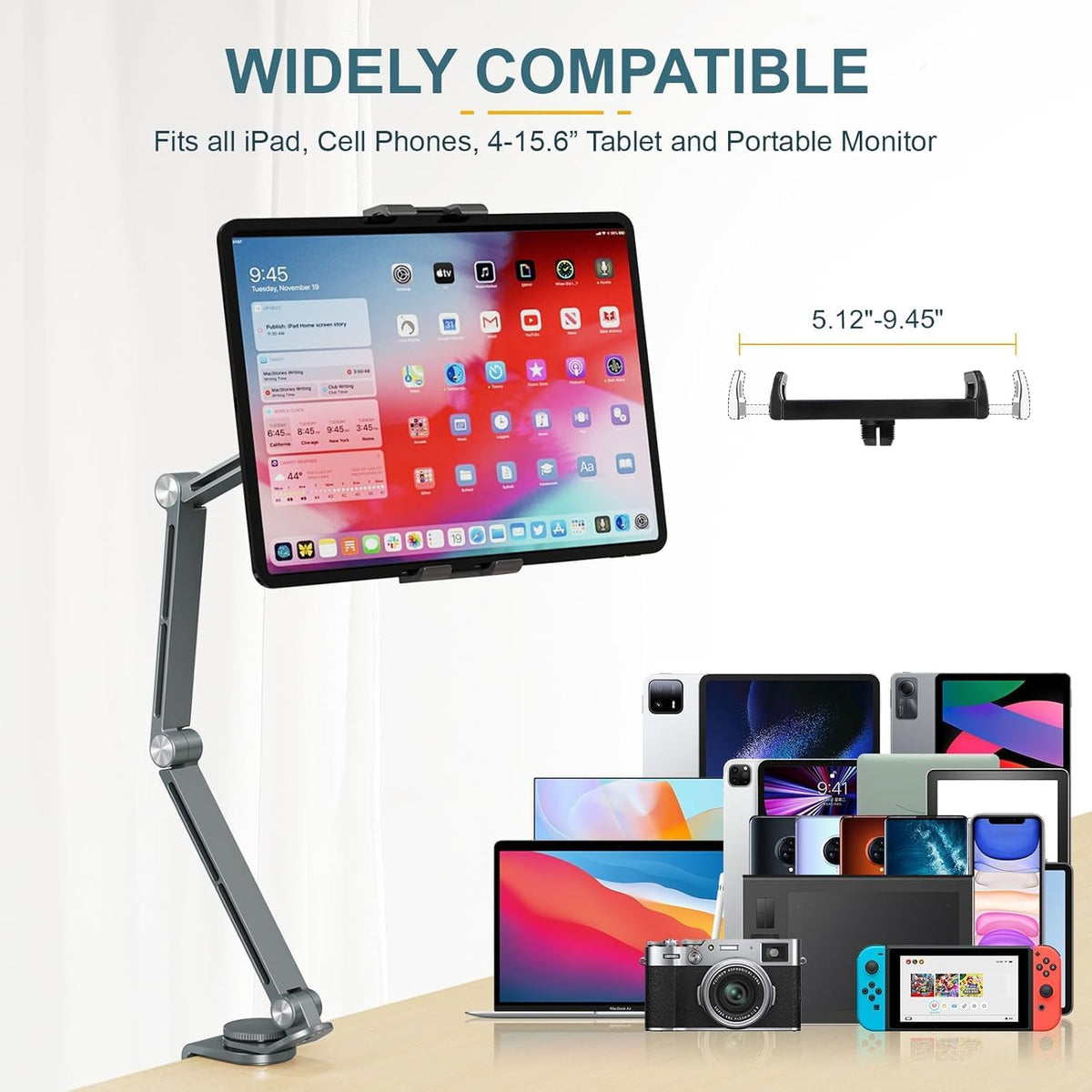 Adjustable Aluminum Tablet Holder with 360° Rotation