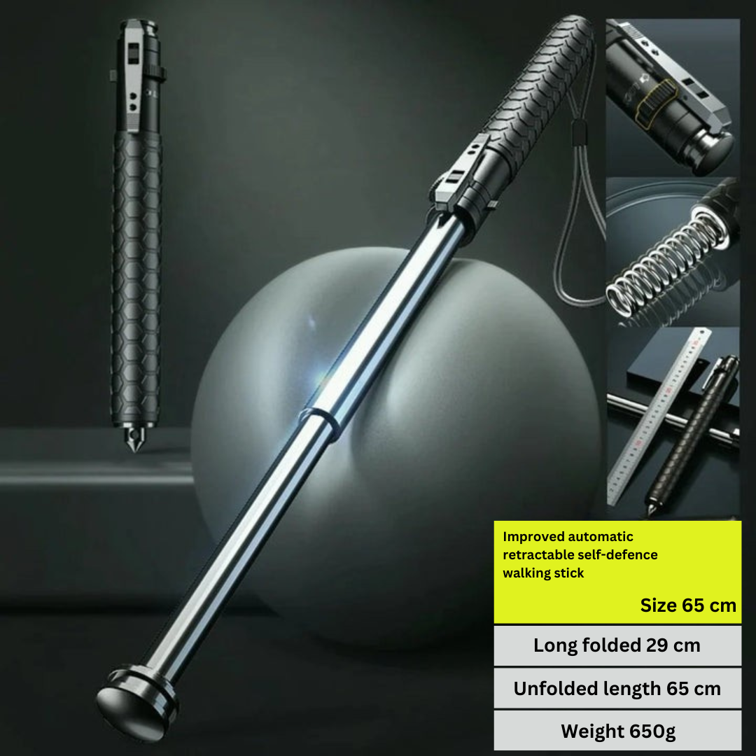 Automatic Telescoping Walking Cane with One-Button Deployment and Non-Slip Grip