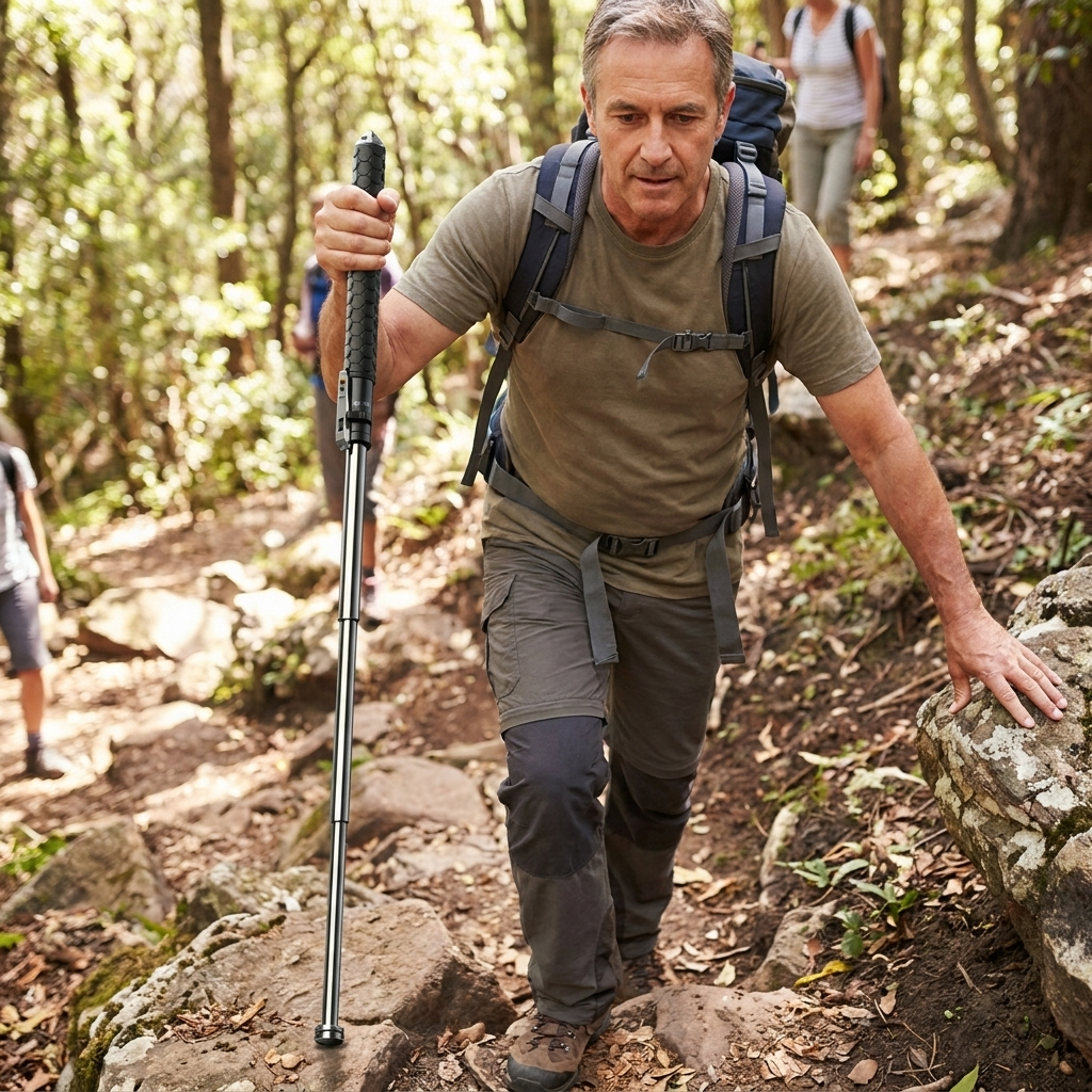 Automatic Telescoping Walking Cane with One-Button Deployment and Non-Slip Grip