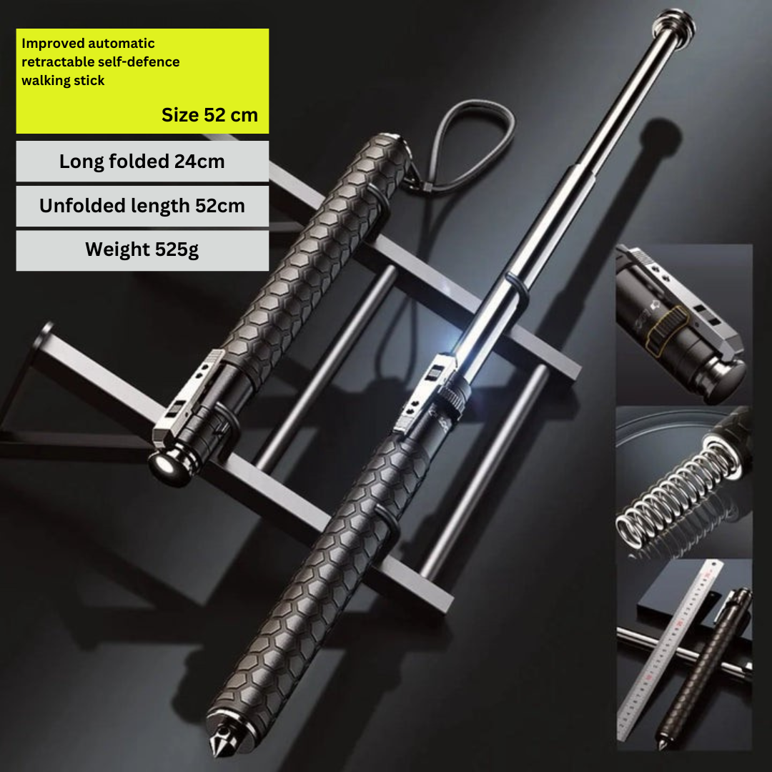 Automatic Telescoping Walking Cane with One-Button Deployment and Non-Slip Grip