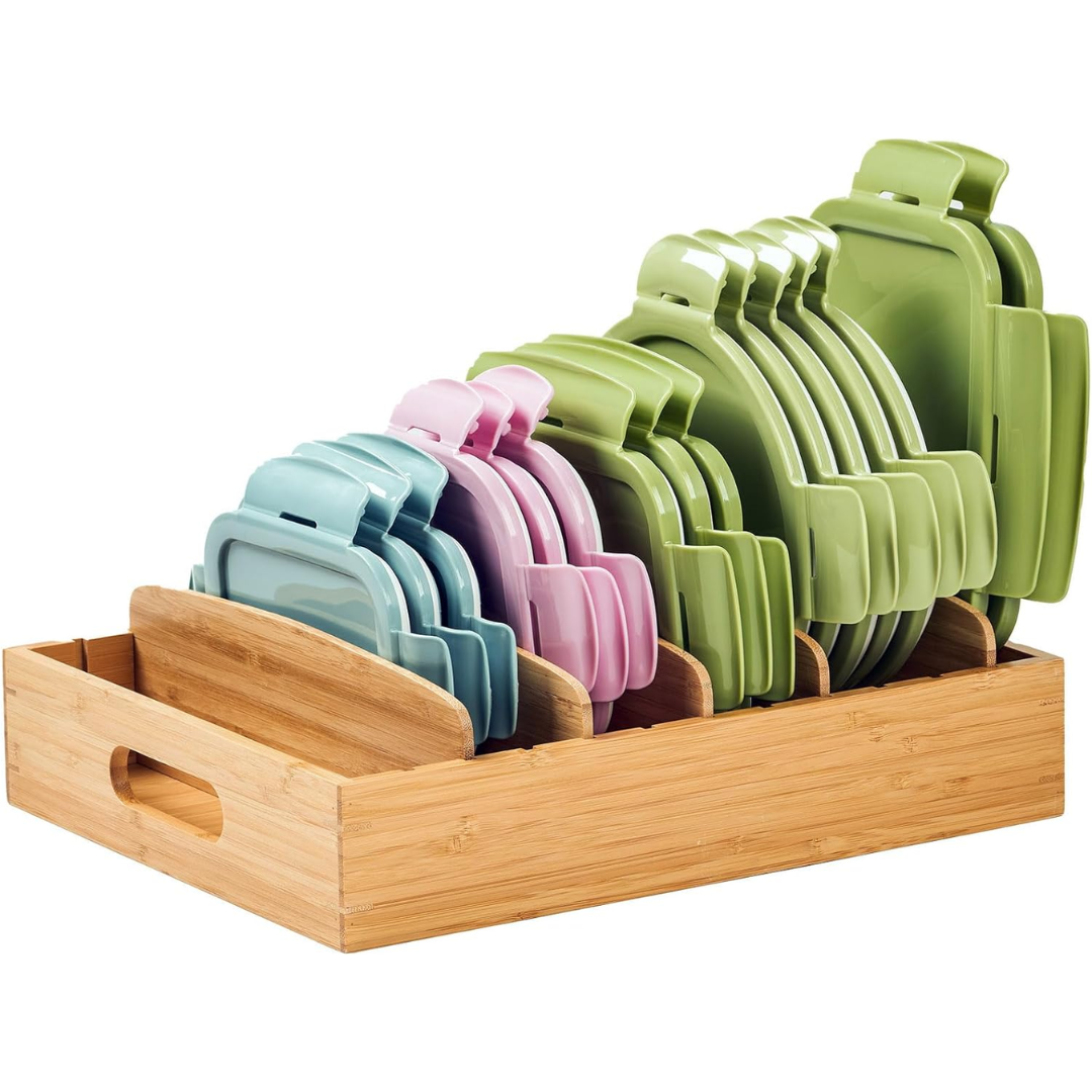 Bamboo Kitchen Organizer for Lid Storage