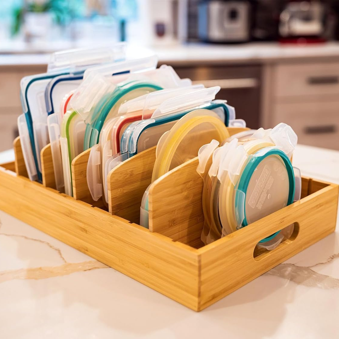 Bamboo Kitchen Organizer for Lid Storage