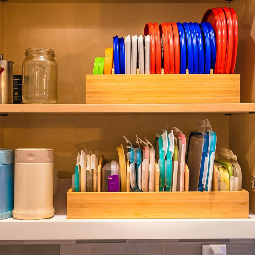 Bamboo Kitchen Organizer for Lid Storage