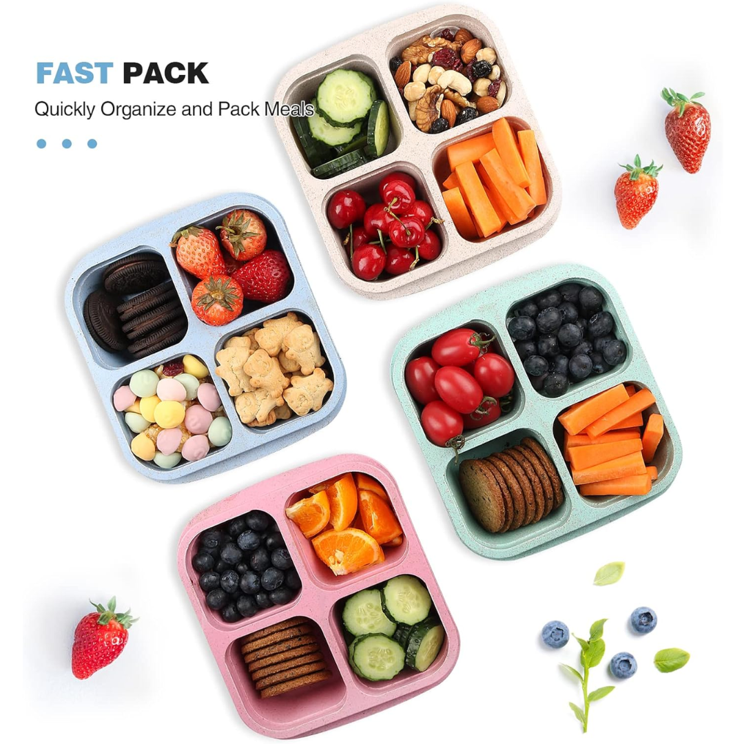 Bento-Style 4-Compartment Meal Prep Boxes (4-Pack)
