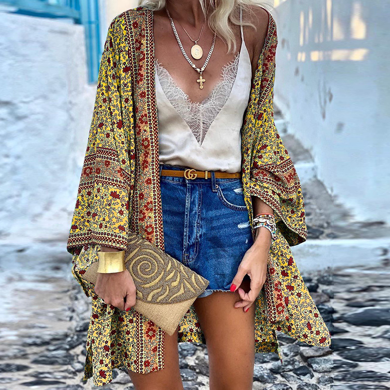 Boho Mid-Length Kimono Cardigan