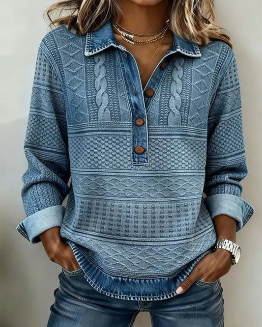 Cable- Collared Half-Button Pullover Sweater