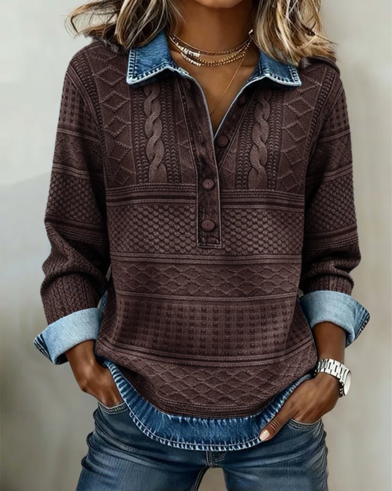 Cable- Collared Half-Button Pullover Sweater