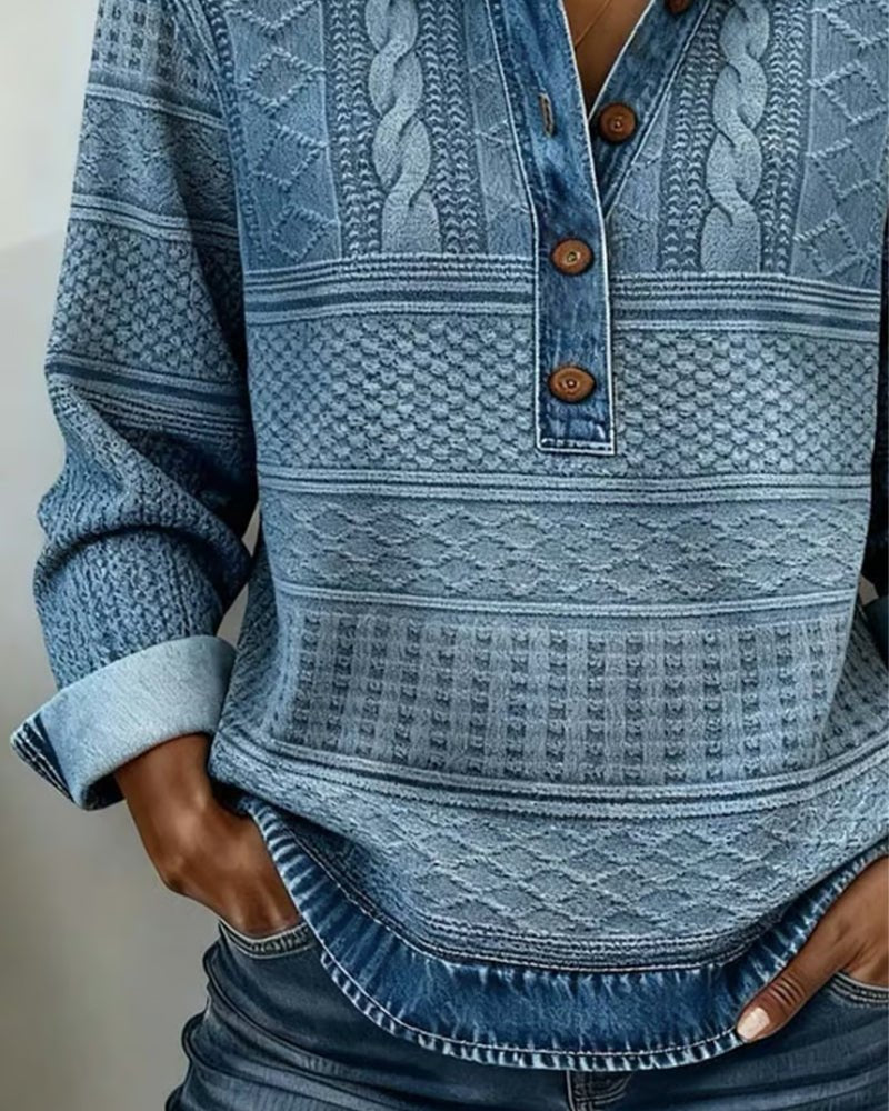 Cable- Collared Half-Button Pullover Sweater