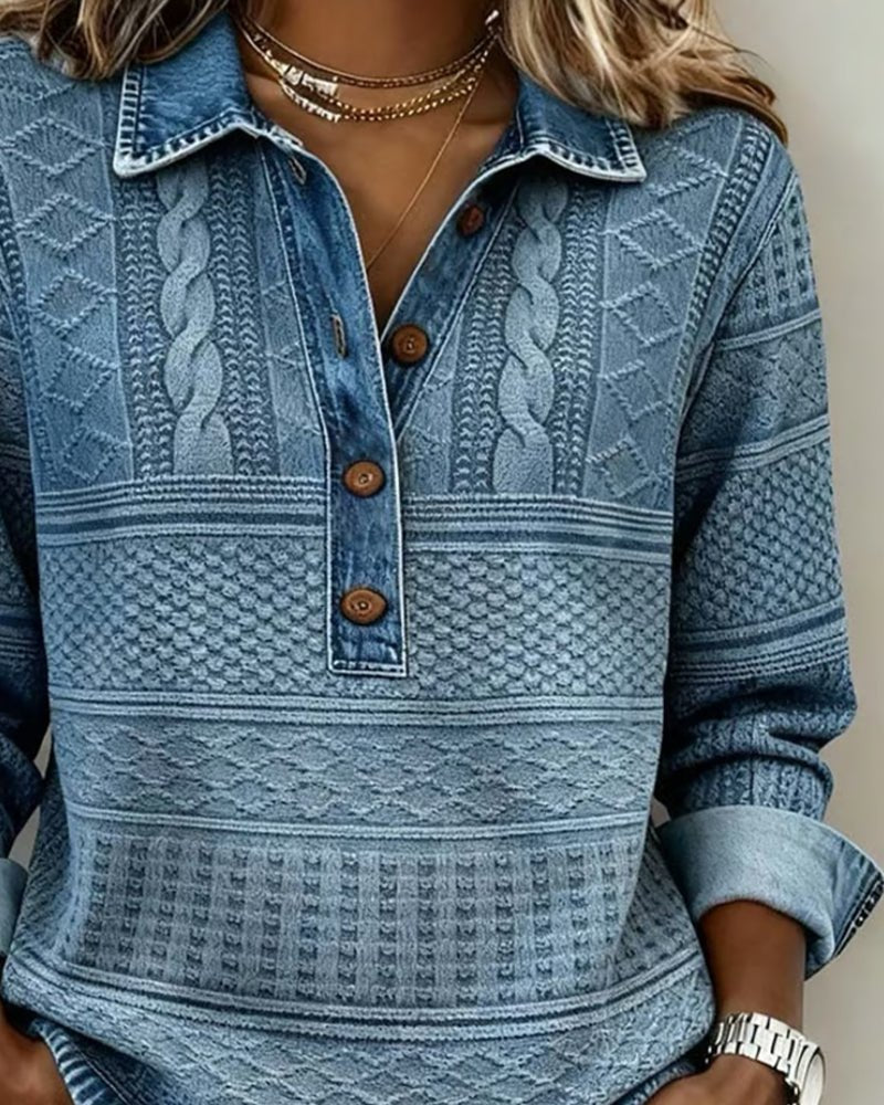 Cable- Collared Half-Button Pullover Sweater