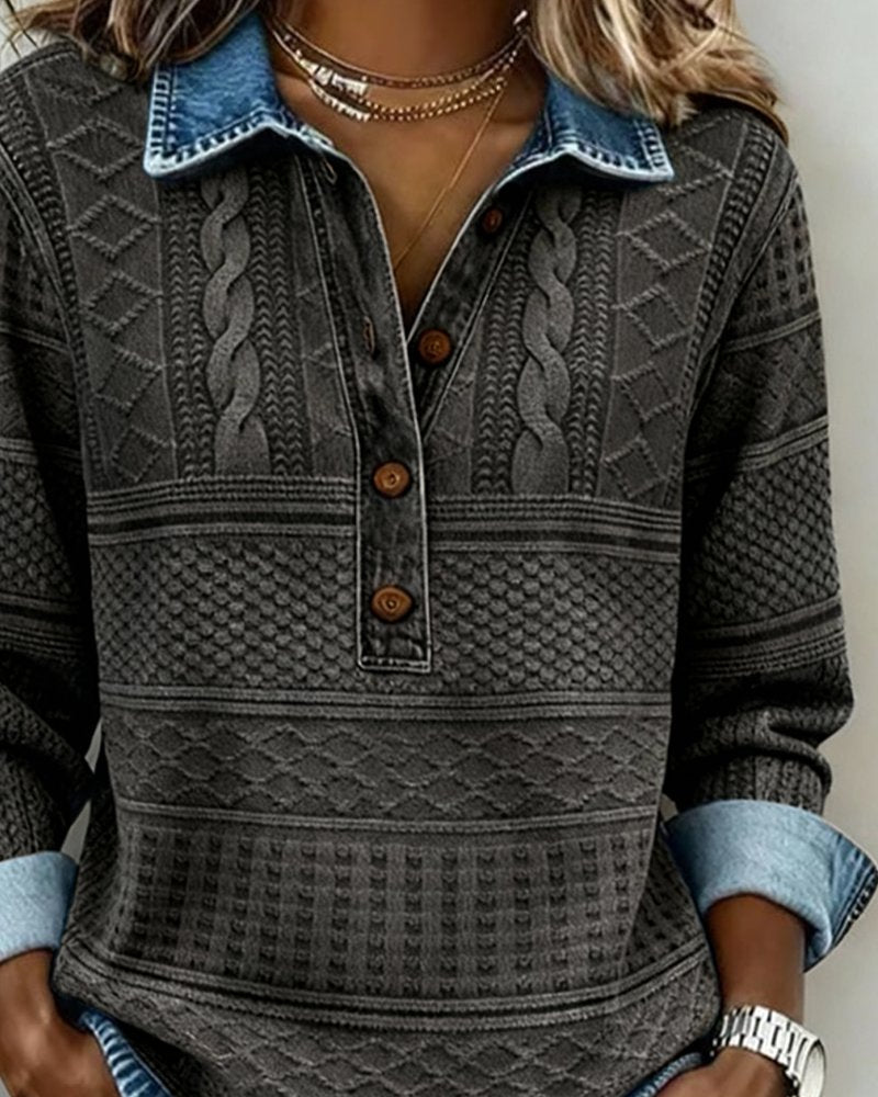 Cable- Collared Half-Button Pullover Sweater