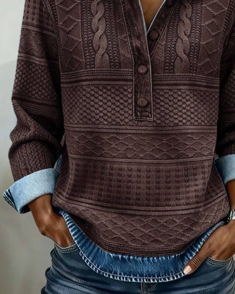 Cable- Collared Half-Button Pullover Sweater