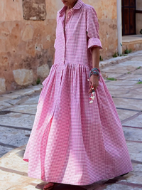 Casual Plaid Long Sleeve Swing Dress