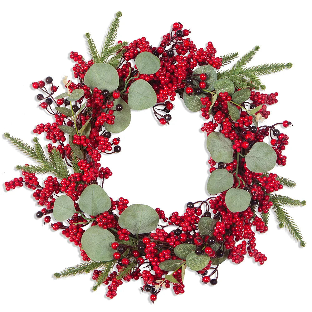 Christmas Wreath with Red Berries and Cypress Leaves – Festive Holiday Decoration