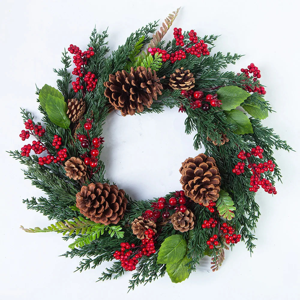 Christmas Wreath with Red Berries and Cypress Leaves – Festive Holiday Decoration
