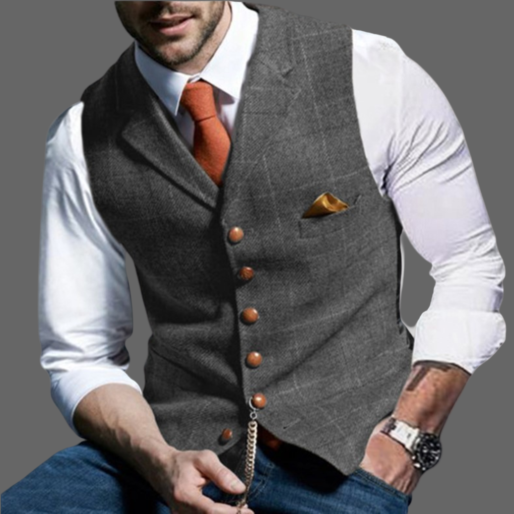 Classic Formal Vest with Notched Lapel and Button Closure