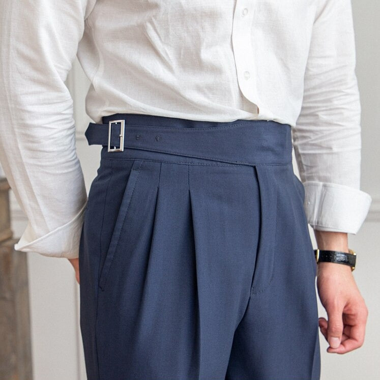 Classic Men's Trousers with Buckle Detail