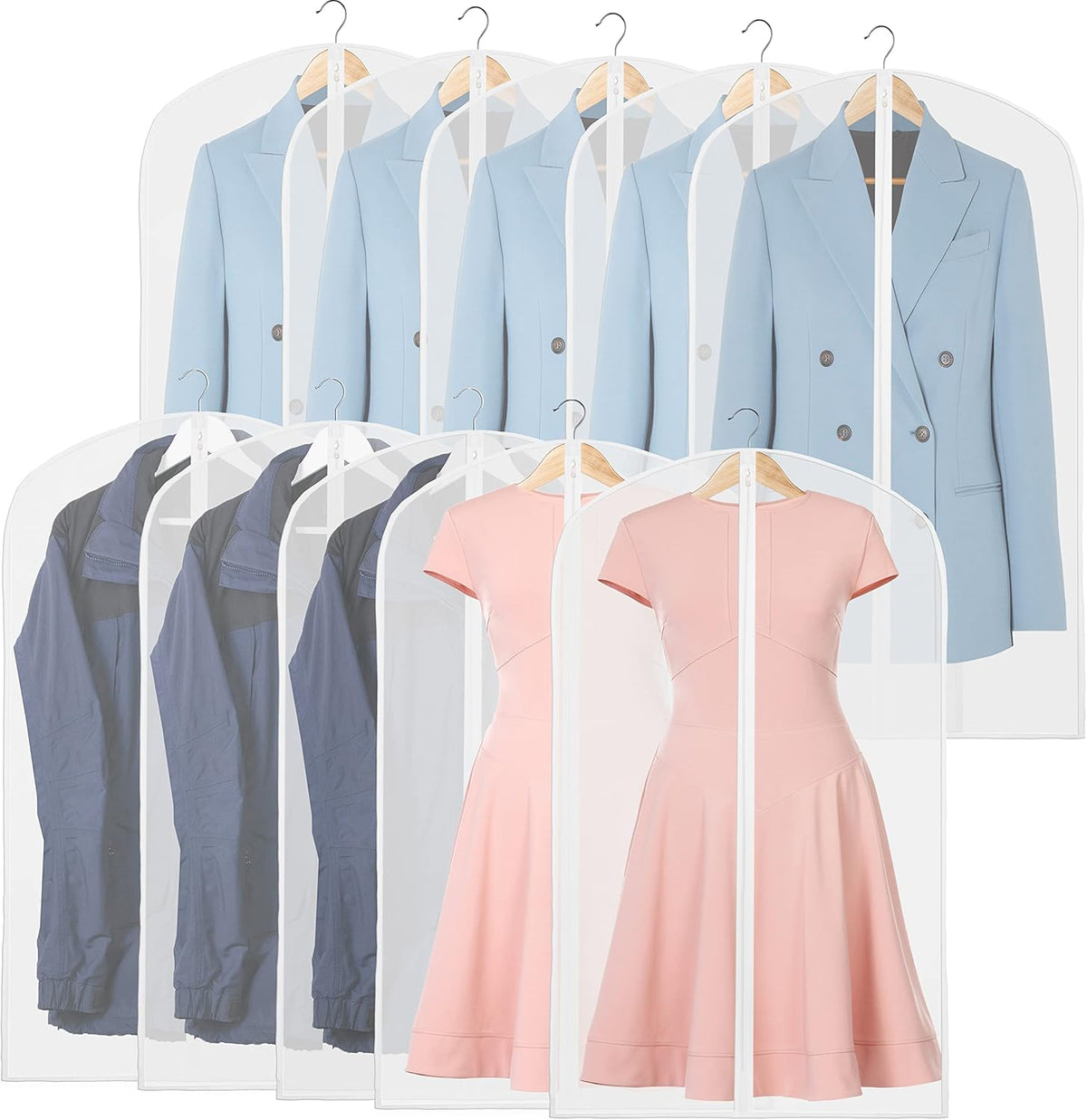 Clear Full-Length Garment Storage Bags for Suits & Dresses - 10-Pack