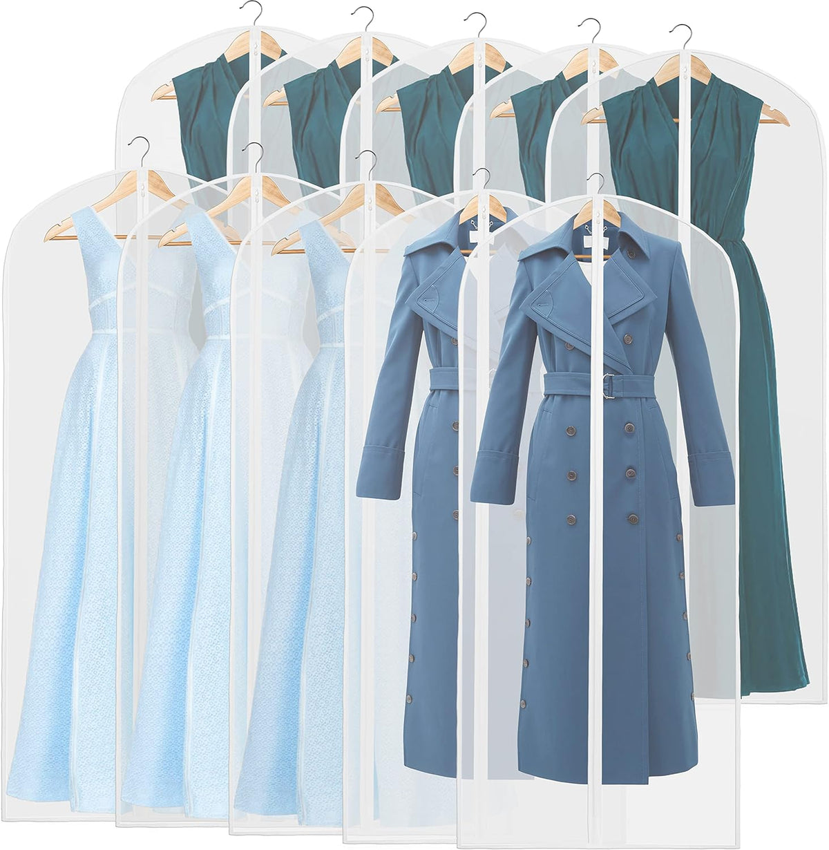 Clear Full-Length Garment Storage Bags for Suits & Dresses - 10-Pack