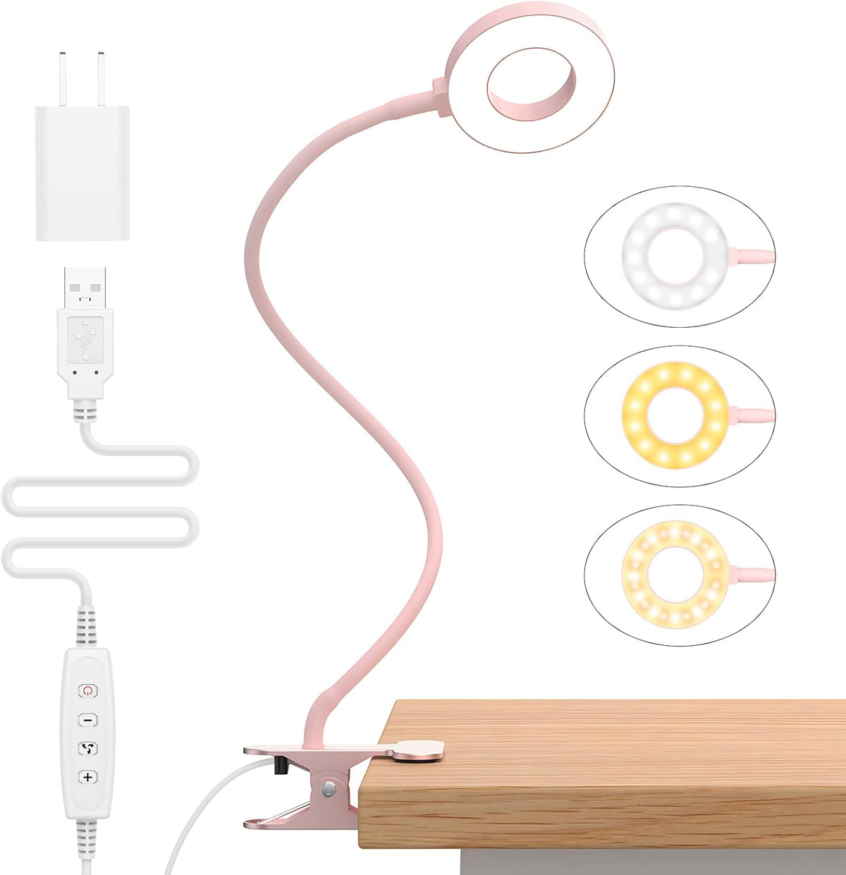 Clip-On LED Desk Lamp with Flexible Gooseneck and 3 Color Modes