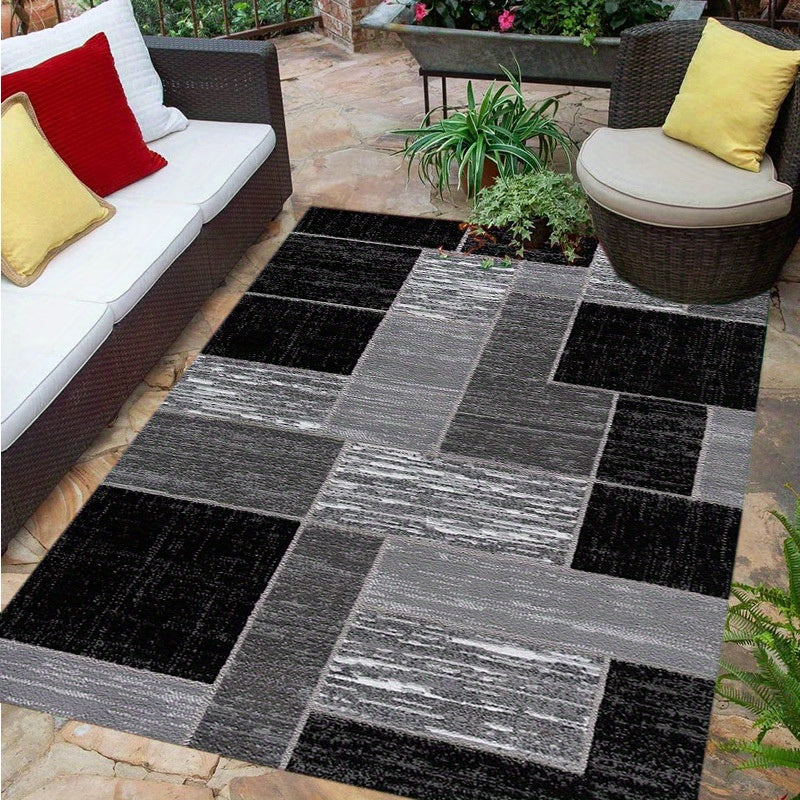 Coastal Grid Outdoor Rug - Modern Black and Grey Patio Rug