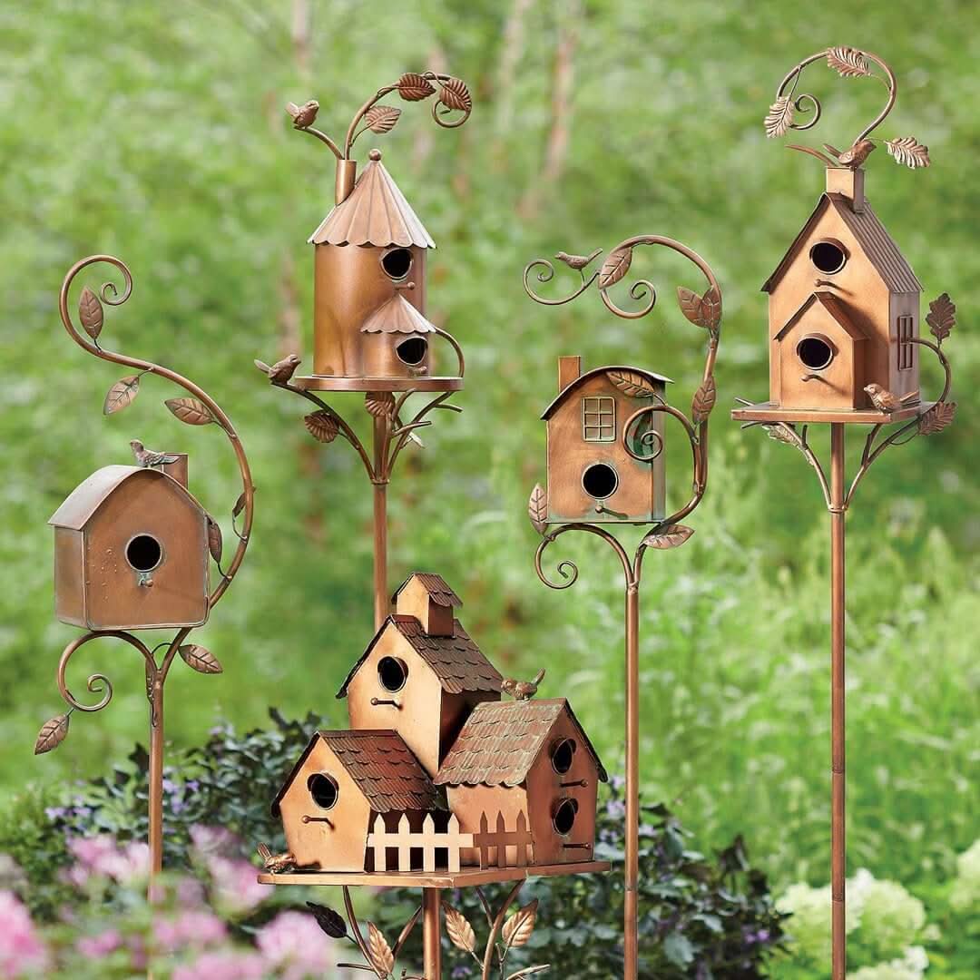 Decorative Metal Birdhouse Garden Stake