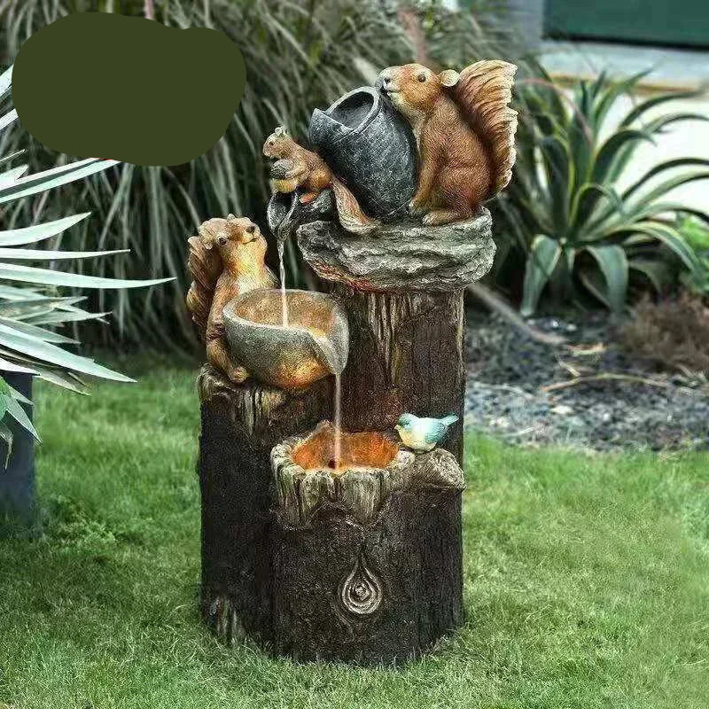 Decorative Solar Duck & Squirrel Water Fountain | Garden Statue with LED Light | Weather-Resistant Resin | For Patio & Balcony