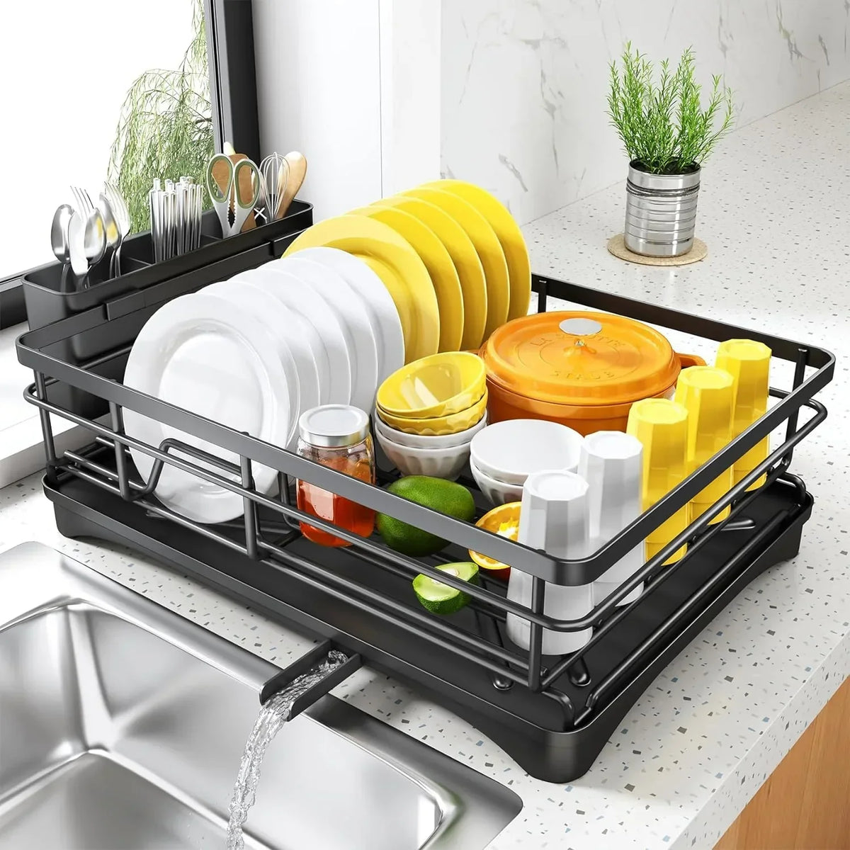 Dish Drying Rack with Drainboard and Large Cutlery Holder – Nova
