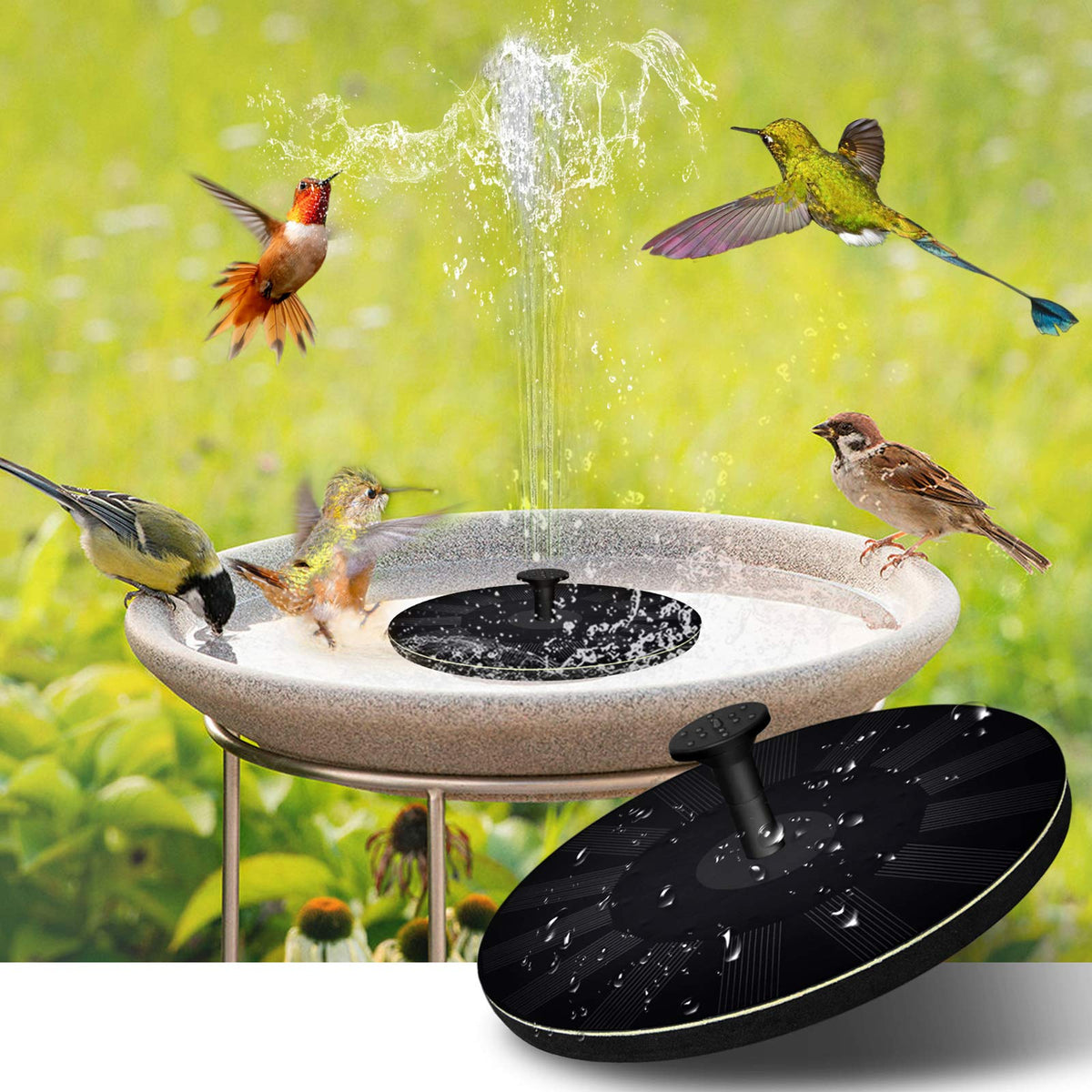 Eco-Friendly Solar Fountain with Bird Bath for Relaxation and Harmony in the Garden