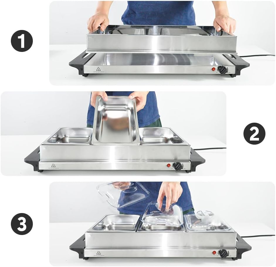 Electric Buffet Food Warmer with 3 x 2.5L Trays and Adjustable Temperature