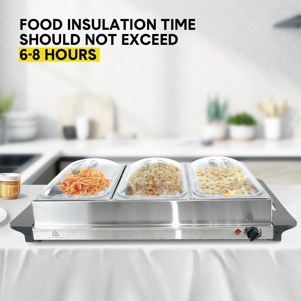 Electric Buffet Food Warmer with 3 x 2.5L Trays and Adjustable Temperature