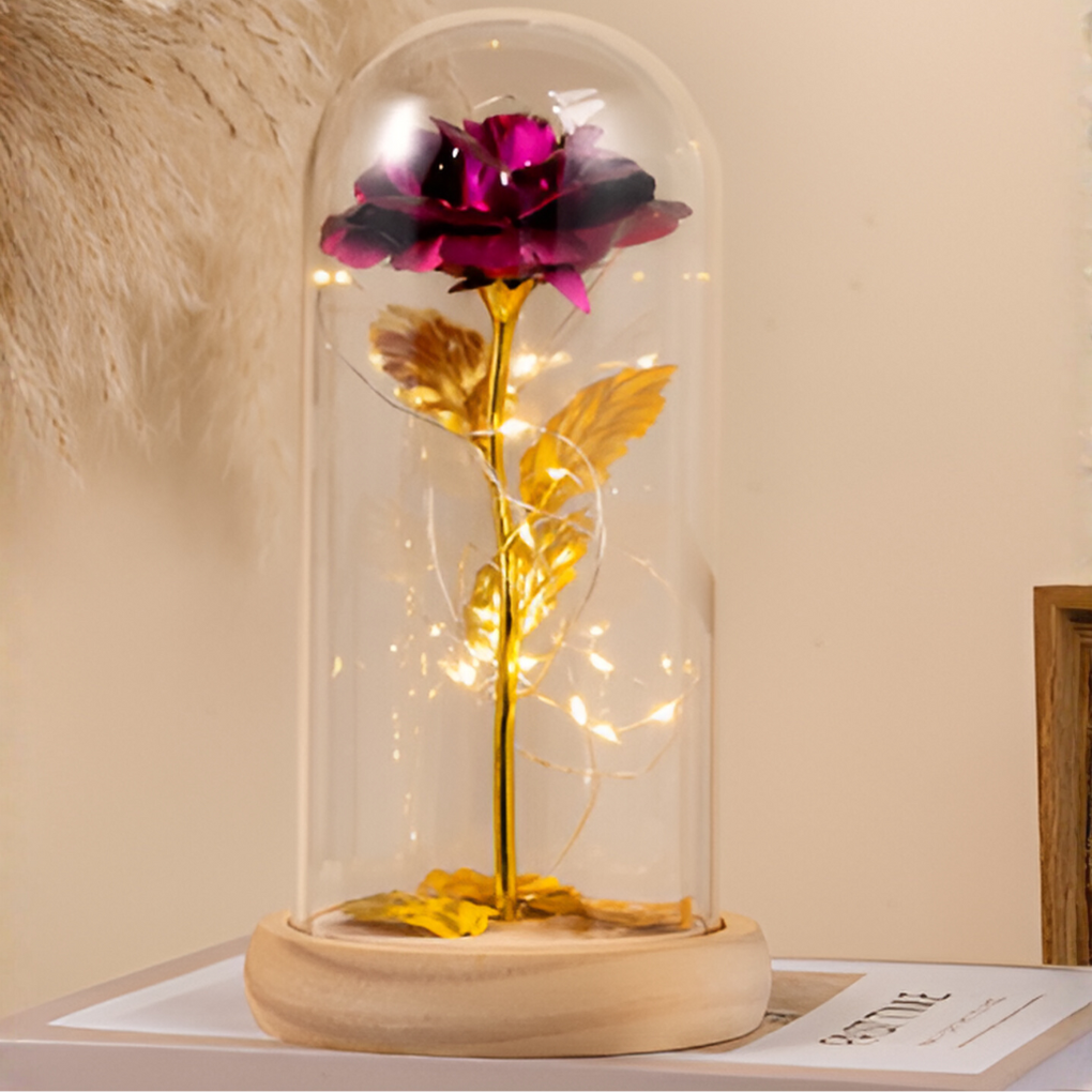 Eternal Rose with LED Light in Glass Dome