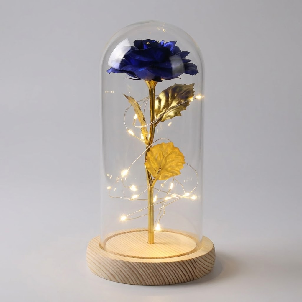 Eternal Rose with LED Light in Glass Dome