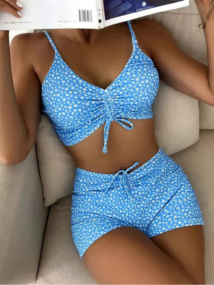 Floral Print High-Waisted Bikini with Summery Flair