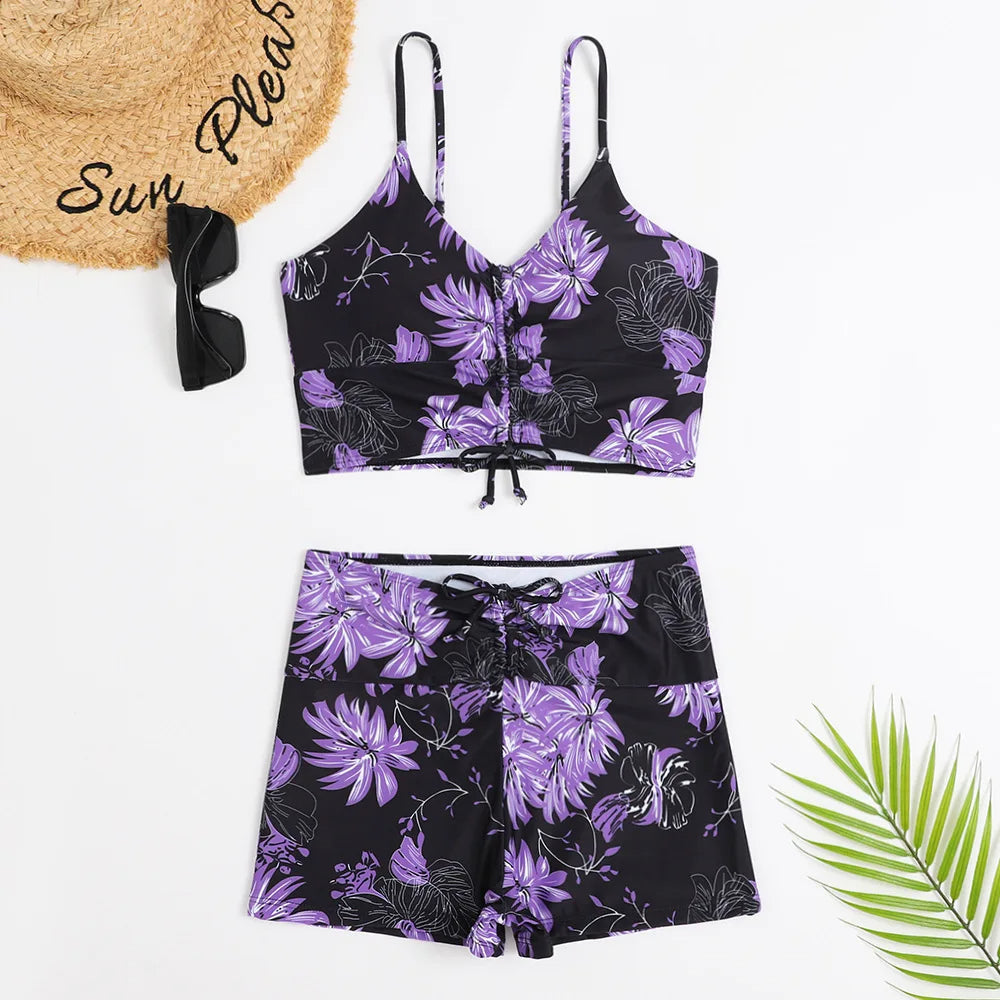 Floral Print High-Waisted Bikini with Summery Flair