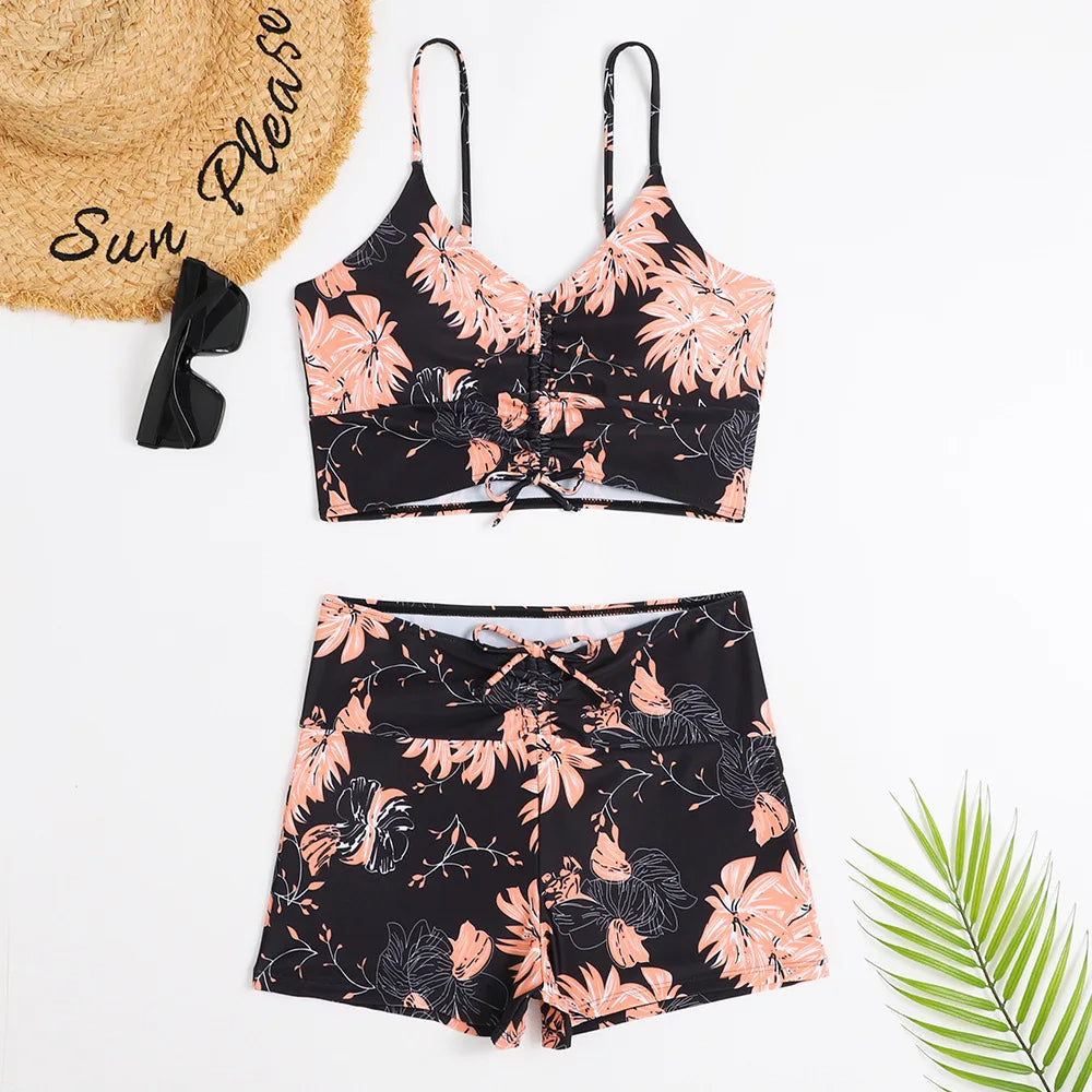 Floral Print High-Waisted Bikini with Summery Flair