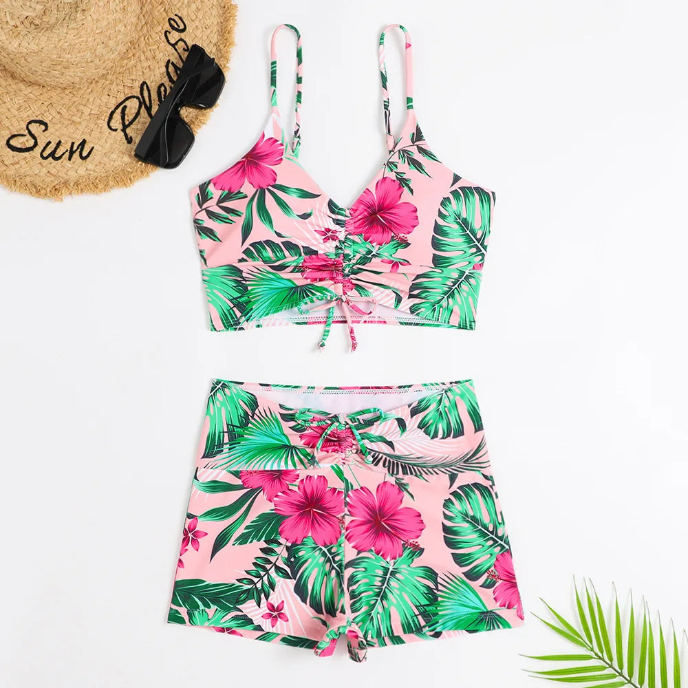 Floral Print High-Waisted Bikini with Summery Flair