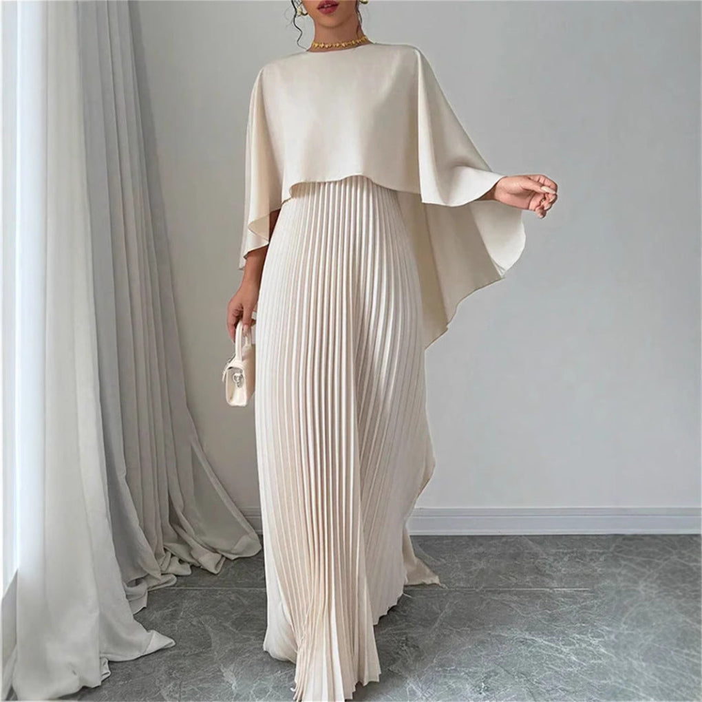 Flowing Pleated Batwing Sleeve Maxi Dress