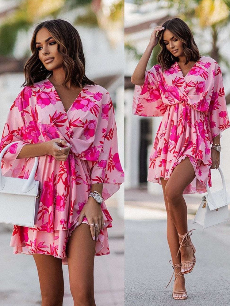 Flowy V-Neck Bohemian Chic Summer Mini Dress
