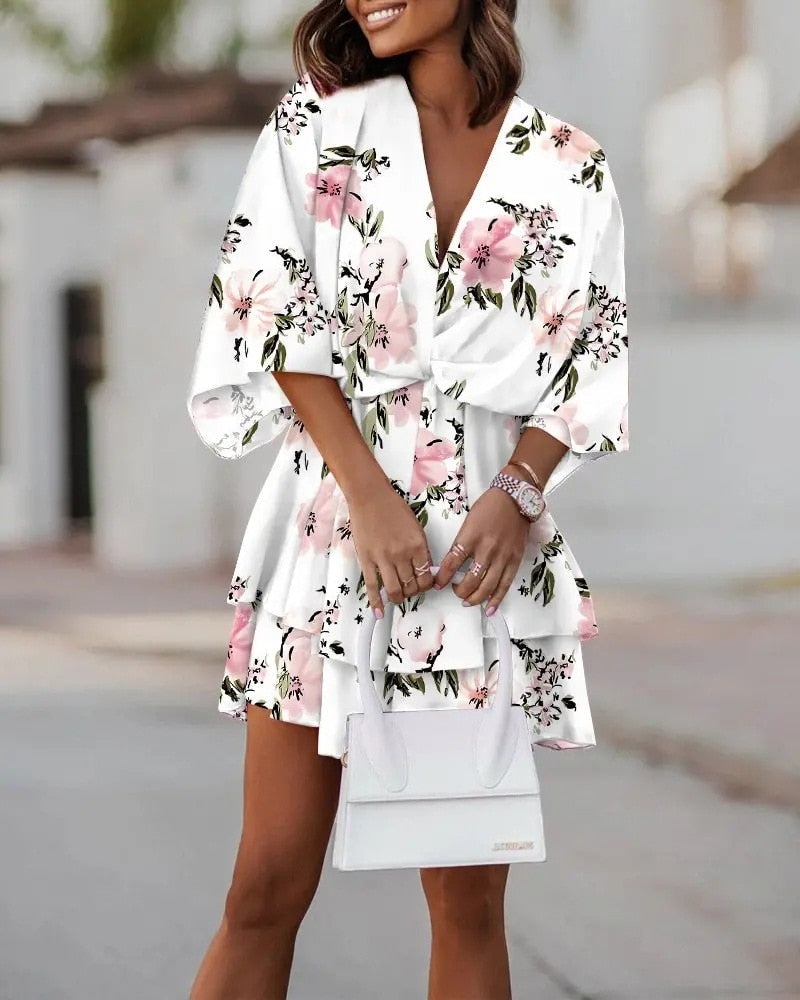 Flowy V-Neck Bohemian Chic Summer Mini Dress
