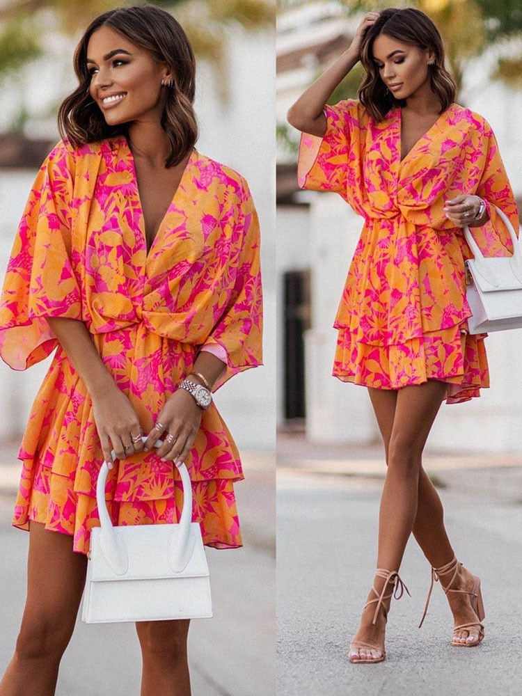 Flowy V-Neck Bohemian Chic Summer Mini Dress