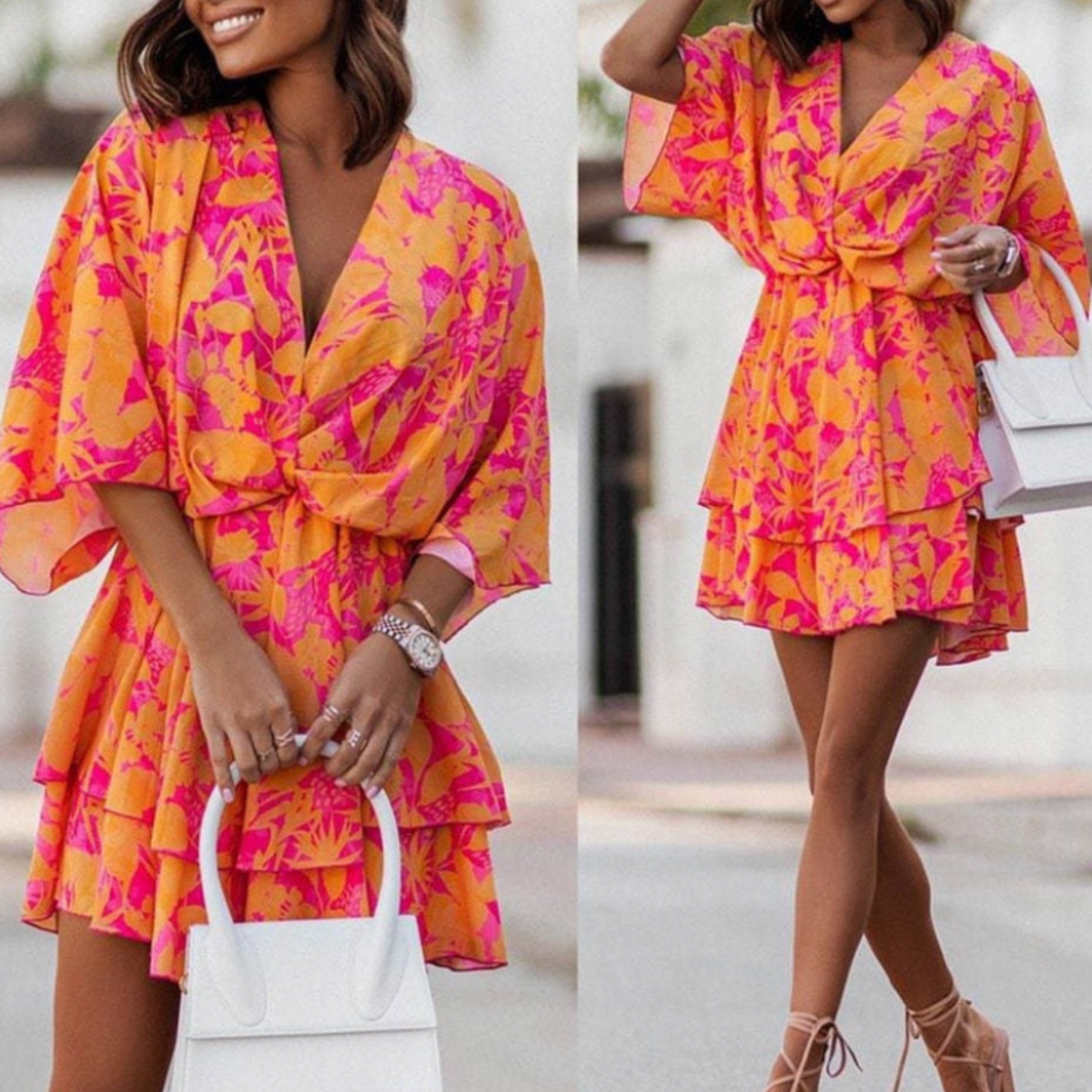 Flowy V-Neck Bohemian Chic Summer Mini Dress