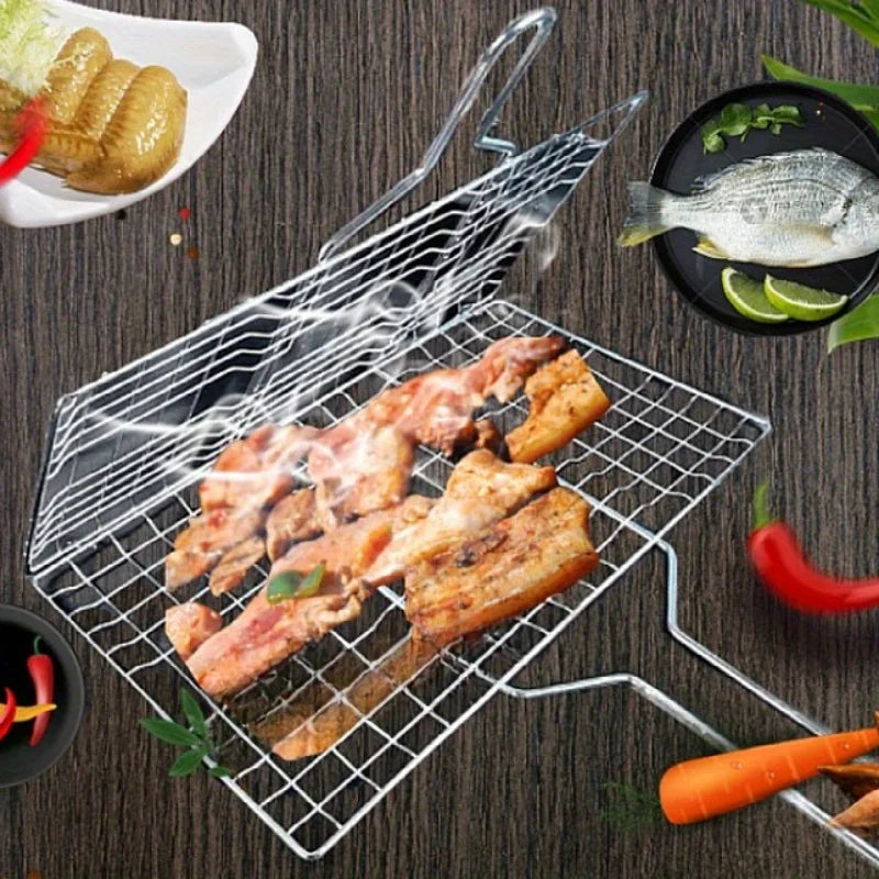 Foldable Non-Stick Stainless Steel Grill Basket | Heat-Resistant | For Meat & Vegetables