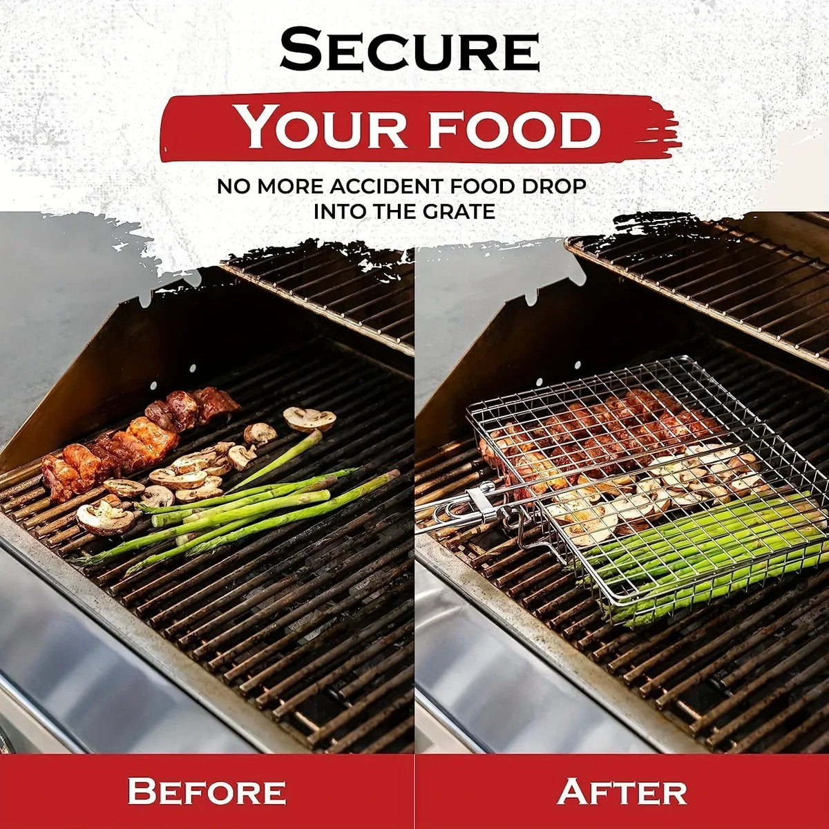 Foldable Non-Stick Stainless Steel Grill Basket | Heat-Resistant | For Meat & Vegetables