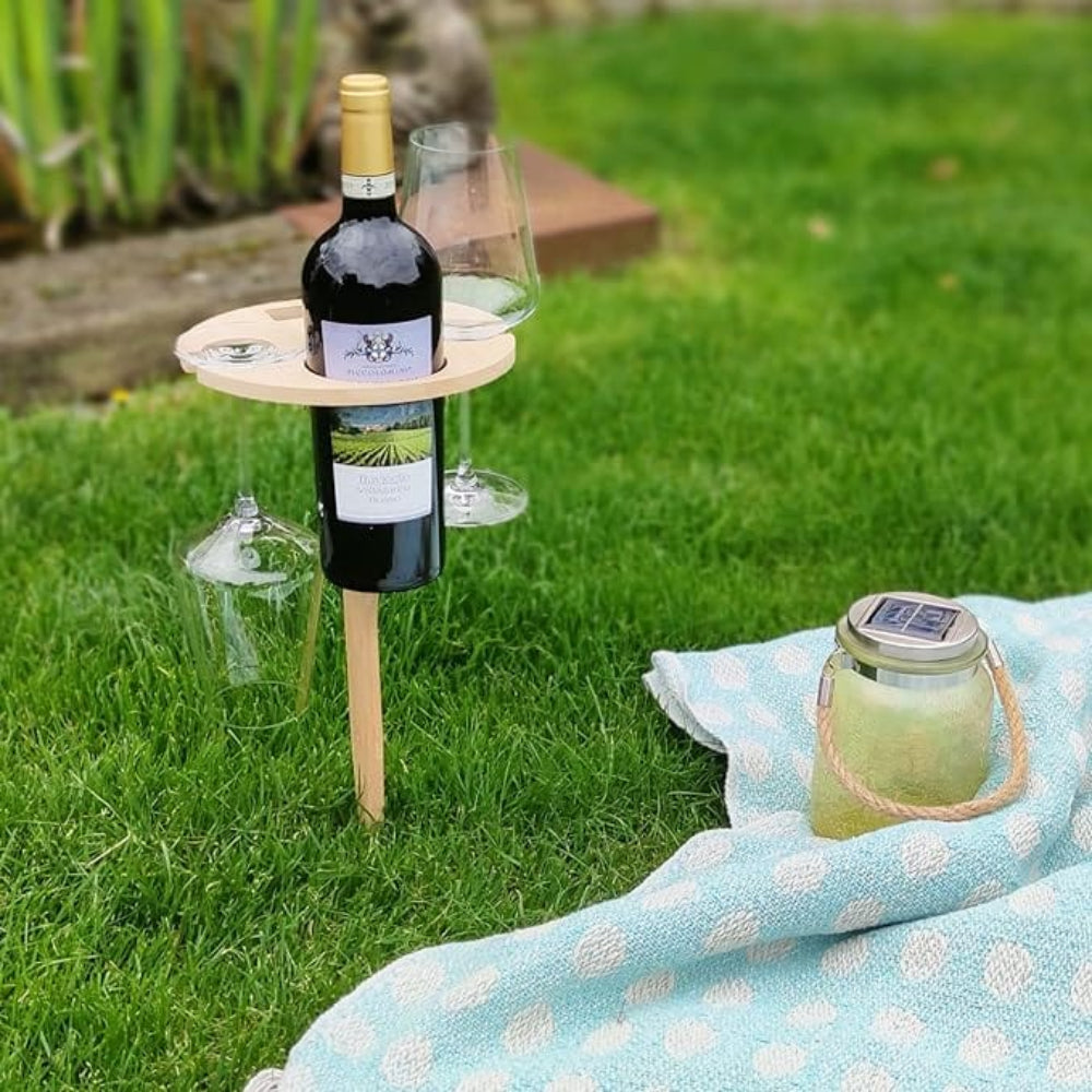Folding Outdoor Wine Table - Portable Picnic and Garden Drink Stand