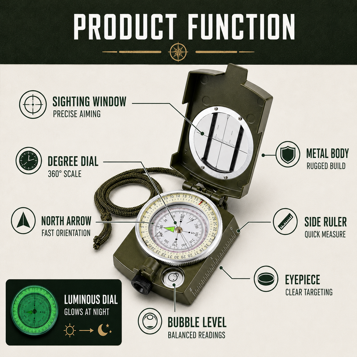 Folding Sighting Compass