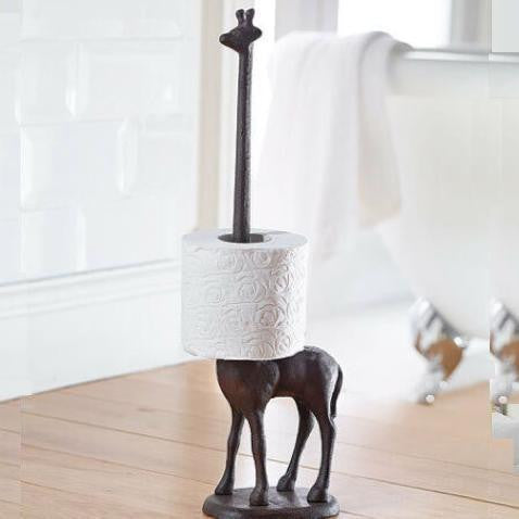 Freestanding Cast Iron Giraffe Toilet Paper Holder - Quirky Animal Bathroom Decor