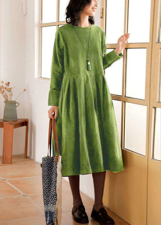 French Blue Patchwork Fall Dress with Pockets and Buttons