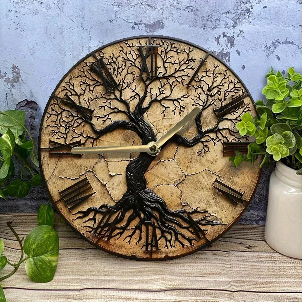 Handmade Eco-Friendly Rustic Tree of Life Wooden Wall Clock