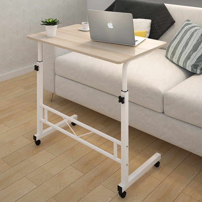 Height-Adjustable Mobile Laptop Desk on Wheels with White Steel Frame and Wood Top