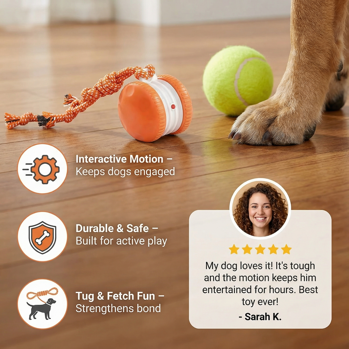 Interactive & Durable Dog Ball – Moving Toy with Colorful Tug Rope for Dogs